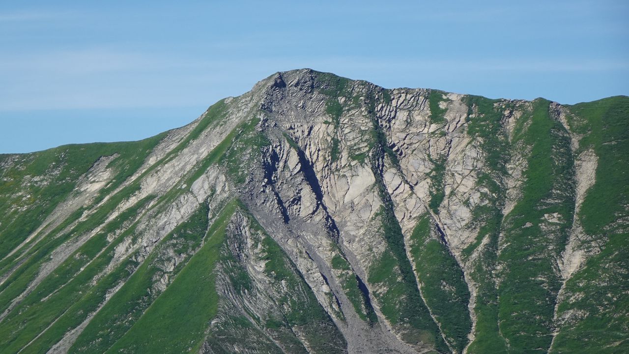 Wallpaper mountain, grass, rock, relief, slope