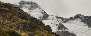 Preview wallpaper mountain, grass, snow, hill