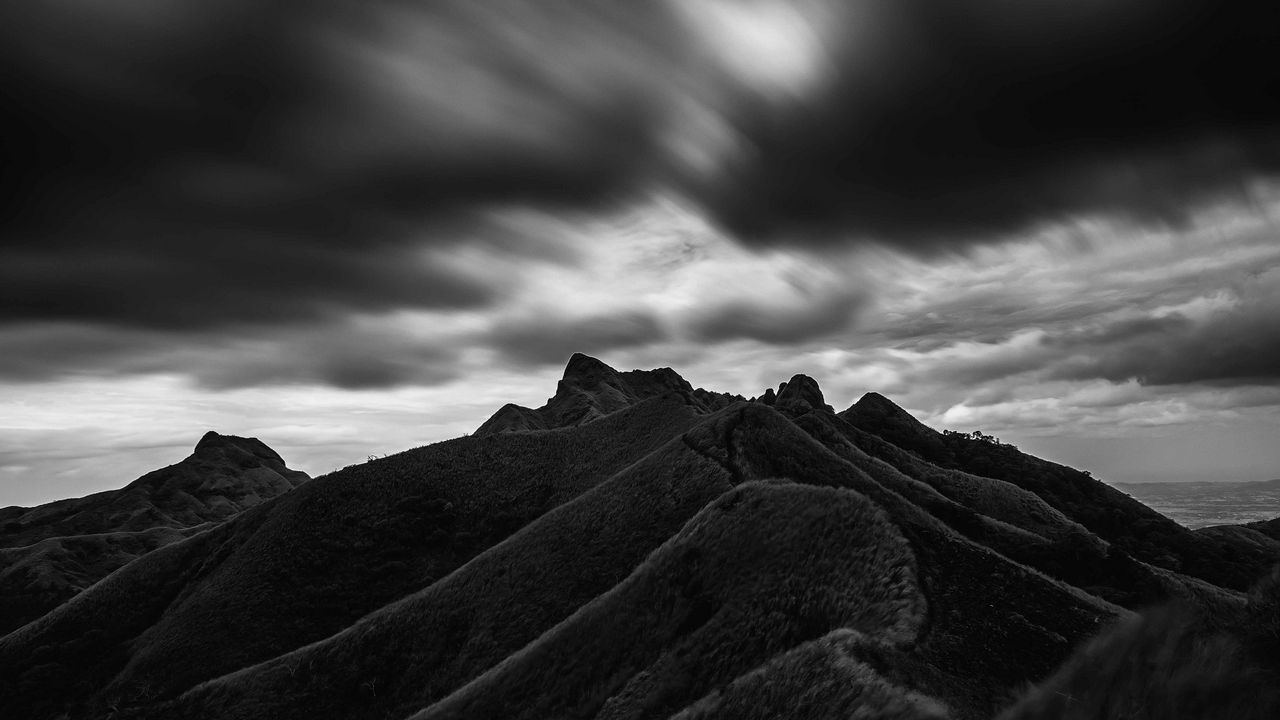 Wallpaper mountain, hill, bw, black, clouds, batangas, philippines