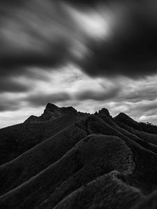 Preview wallpaper mountain, hill, bw, black, clouds, batangas, philippines