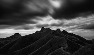 Preview wallpaper mountain, hill, bw, black, clouds, batangas, philippines