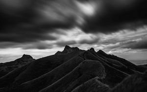 Preview wallpaper mountain, hill, bw, black, clouds, batangas, philippines