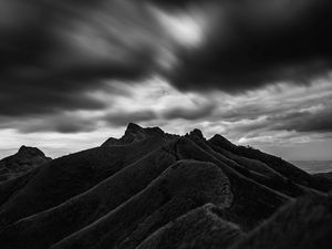 Preview wallpaper mountain, hill, bw, black, clouds, batangas, philippines