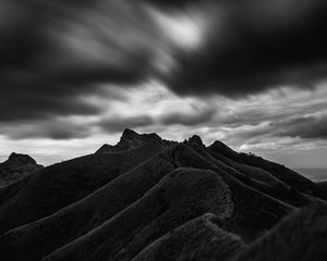 Preview wallpaper mountain, hill, bw, black, clouds, batangas, philippines