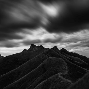 Preview wallpaper mountain, hill, bw, black, clouds, batangas, philippines