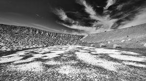 Preview wallpaper mountain, hill, field, clouds, bw