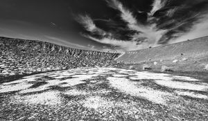 Preview wallpaper mountain, hill, field, clouds, bw