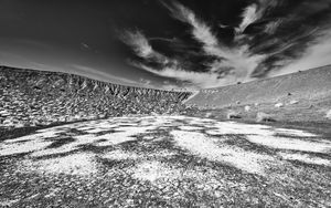 Preview wallpaper mountain, hill, field, clouds, bw