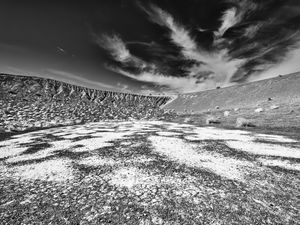 Preview wallpaper mountain, hill, field, clouds, bw