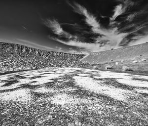 Preview wallpaper mountain, hill, field, clouds, bw