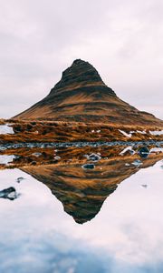 Preview wallpaper mountain, hill, lake, water, reflection