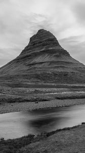 Preview wallpaper mountain, hill, river, nature, black and white