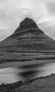 Preview wallpaper mountain, hill, river, nature, black and white