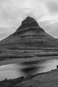 Preview wallpaper mountain, hill, river, nature, black and white