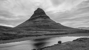 Preview wallpaper mountain, hill, river, nature, black and white