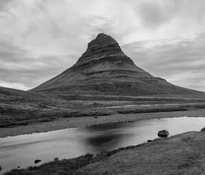 Preview wallpaper mountain, hill, river, nature, black and white