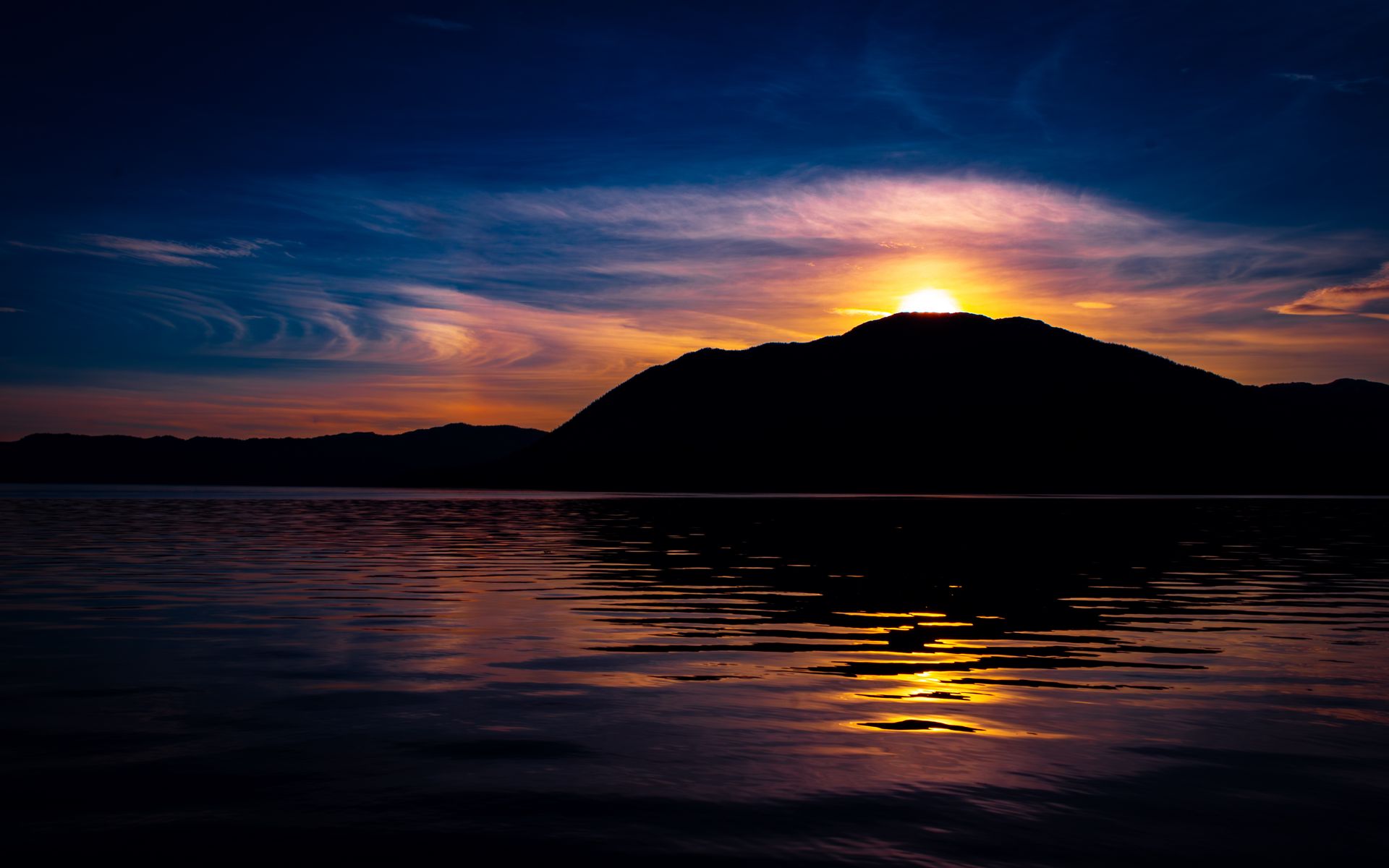 Download wallpaper 1920x1200 mountain, hill, silhouette, sea, sunset ...