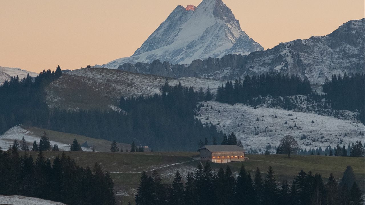 Wallpaper mountain, hills, building, nature, landscape
