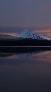 Preview wallpaper mountain, hills, reflection, lake, twilight