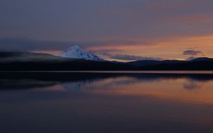 Preview wallpaper mountain, hills, reflection, lake, twilight