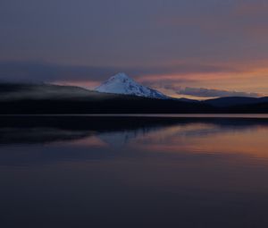 Preview wallpaper mountain, hills, reflection, lake, twilight