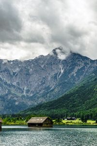 Preview wallpaper mountain, house, forest, lake, nature