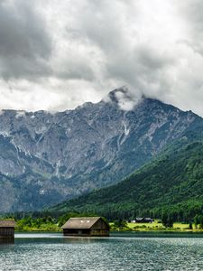 Preview wallpaper mountain, house, forest, lake, nature