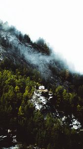 Preview wallpaper mountain, house, slope, rock, trees