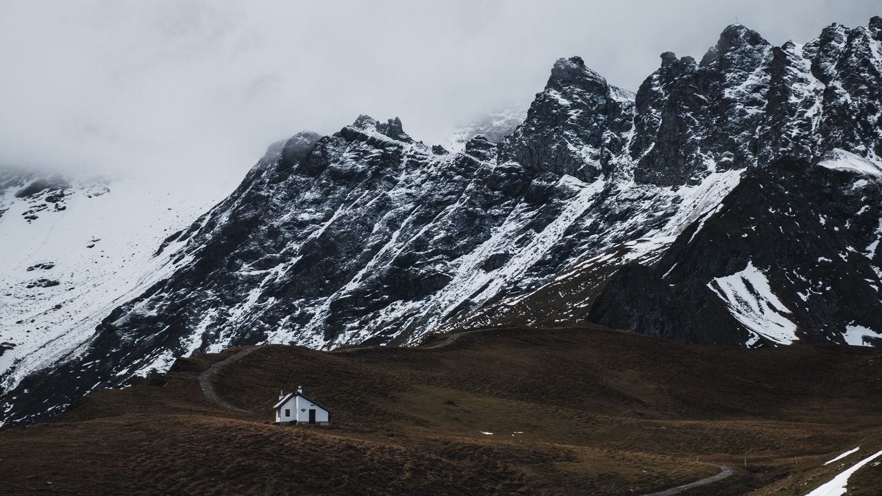 Wallpaper mountain, house, snow, nature