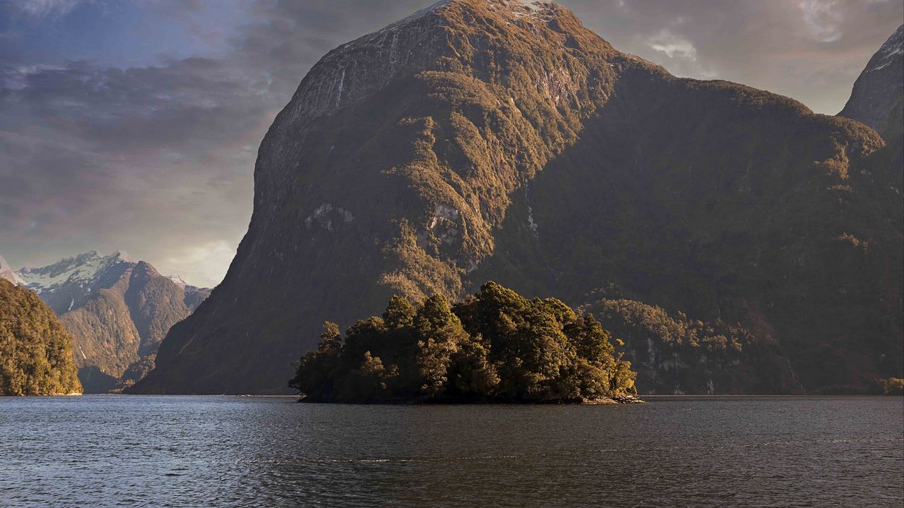 Wallpaper mountain, island, sea, trees