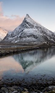 Preview wallpaper mountain, lake, dam, bridge, landscape