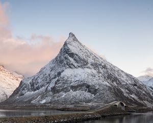 Preview wallpaper mountain, lake, dam, bridge, landscape