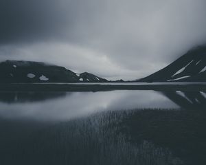 Preview wallpaper mountain, lake, dark, bw