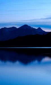 Preview wallpaper mountain, lake, dusk, dark, landscape