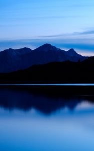 Preview wallpaper mountain, lake, dusk, dark, landscape