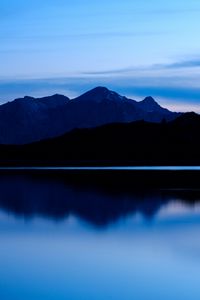 Preview wallpaper mountain, lake, dusk, dark, landscape