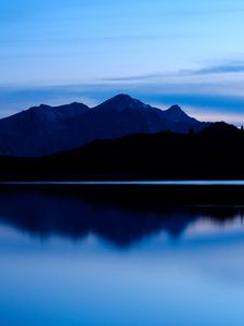 Preview wallpaper mountain, lake, dusk, dark, landscape