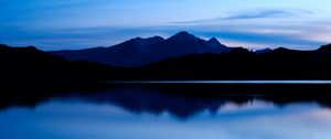 Preview wallpaper mountain, lake, dusk, dark, landscape