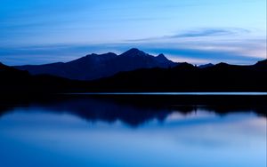Preview wallpaper mountain, lake, dusk, dark, landscape