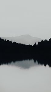 Preview wallpaper mountain, lake, fog, bw, landscape