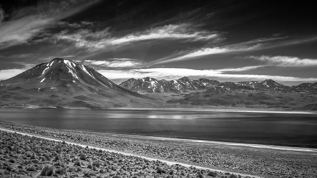 Wallpaper mountain, lake, landscape, bw