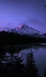 Preview wallpaper mountain, lake, landscape, nature, evening