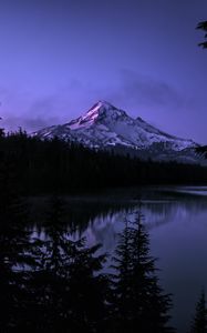 Preview wallpaper mountain, lake, landscape, nature, evening