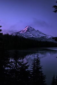 Preview wallpaper mountain, lake, landscape, nature, evening