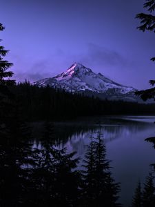 Preview wallpaper mountain, lake, landscape, nature, evening
