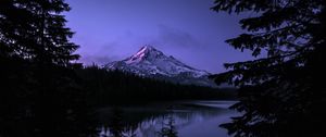 Preview wallpaper mountain, lake, landscape, nature, evening