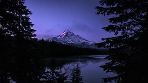 Preview wallpaper mountain, lake, landscape, nature, evening