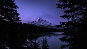 Preview wallpaper mountain, lake, landscape, nature, evening