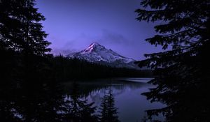 Preview wallpaper mountain, lake, landscape, nature, evening