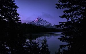 Preview wallpaper mountain, lake, landscape, nature, evening